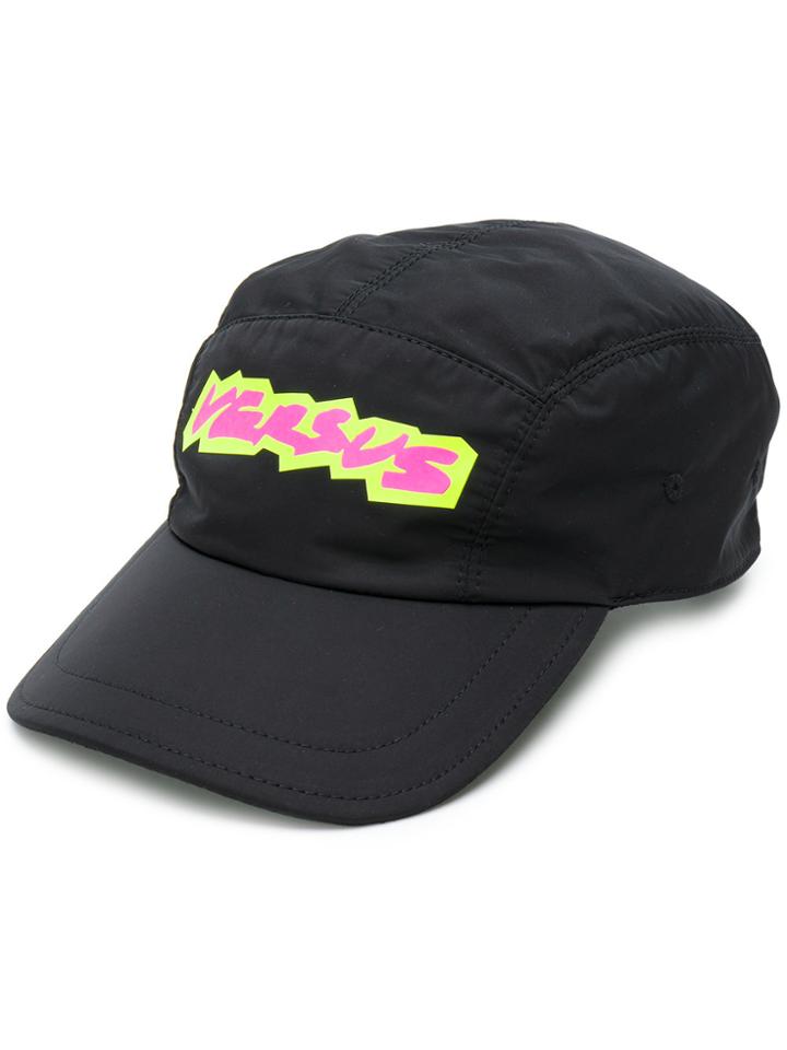 Versus Logo Print Cap - Black