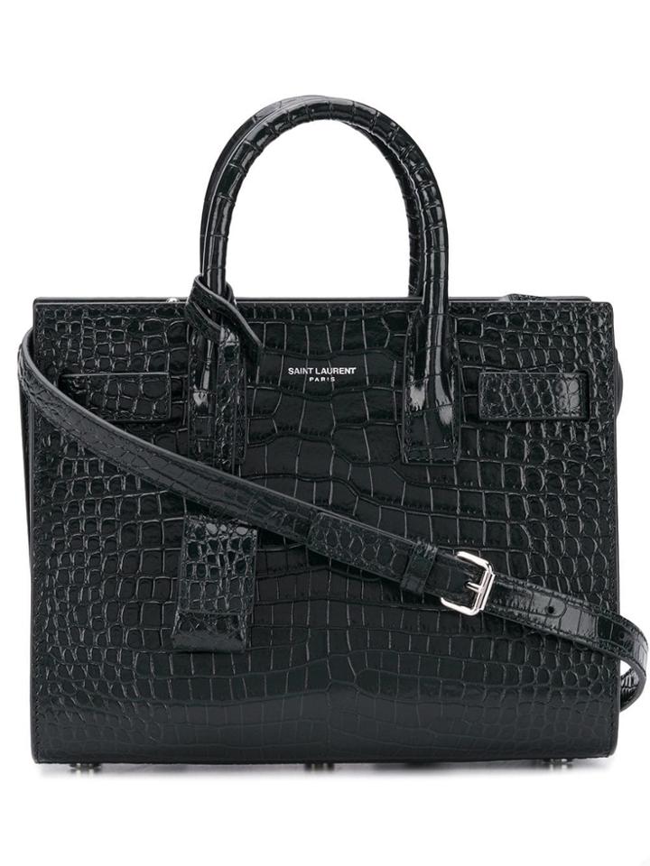 Saint Laurent Sac De Jour Croc Effect Tote - Black