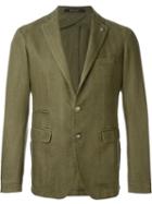 Tagliatore Notched Lapel Blazer, Men's, Size: 50, Green, Cotton/linen/flax/viscose
