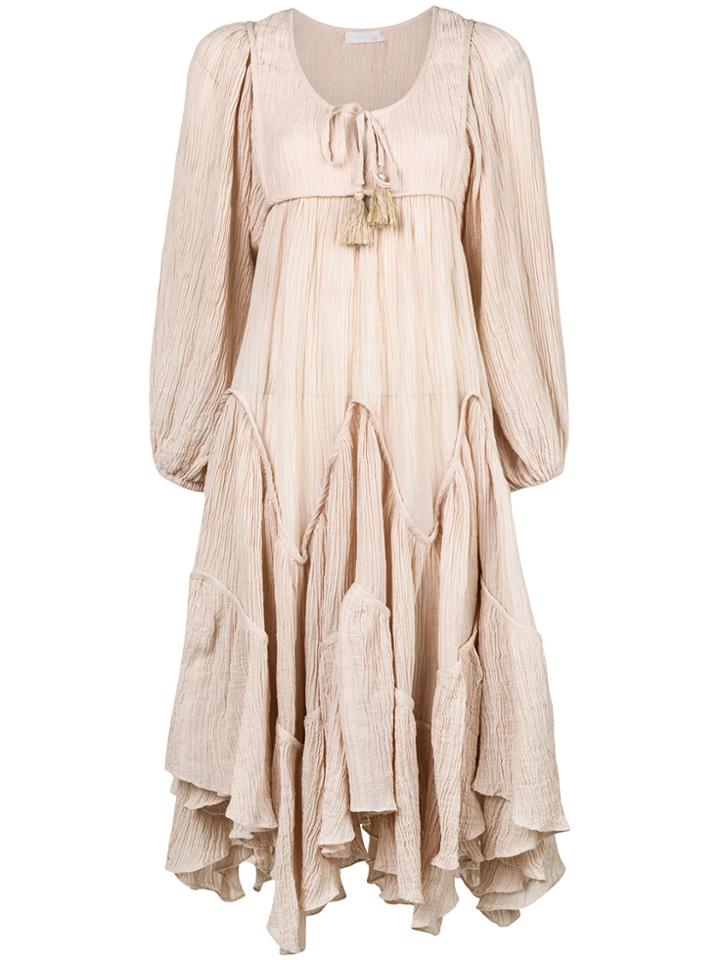 Zimmermann Bayou Chevron Tier Dress - Nude & Neutrals