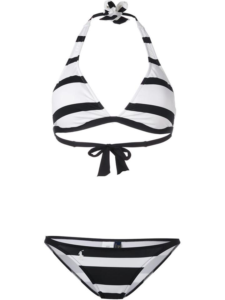Polo Ralph Lauren Striped Bikini, Women's, Size: Large, Black, Polyester/nylon/spandex/elastane