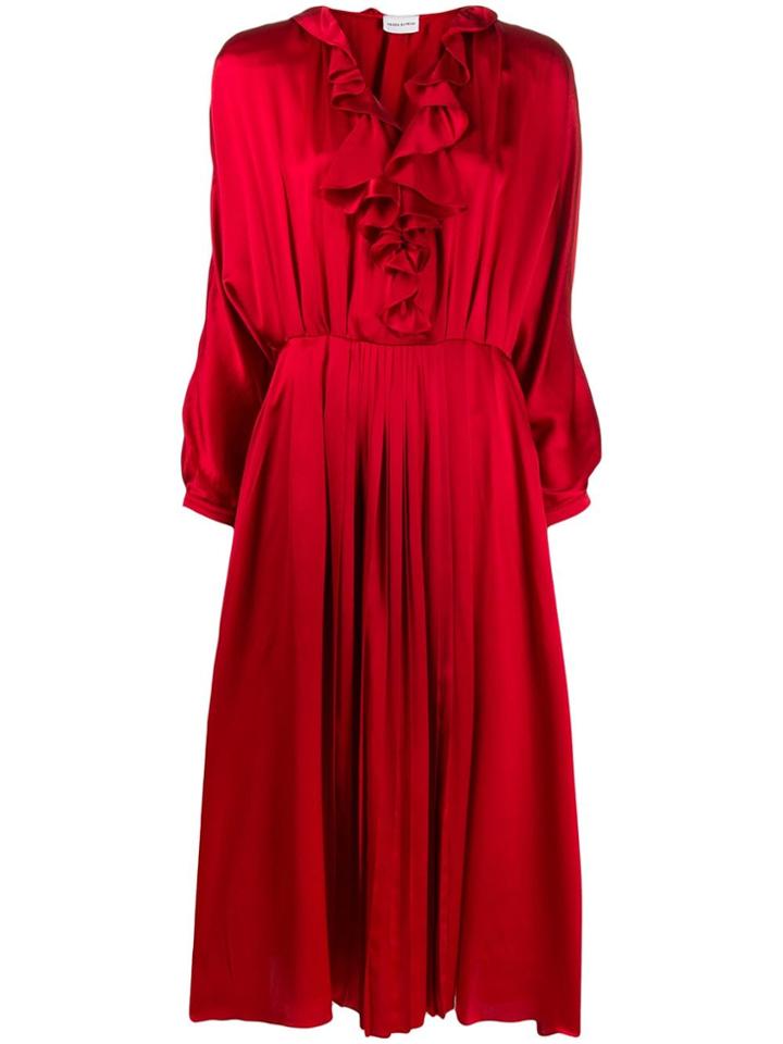 Magda Butrym Ruffled Neck Silk Dress - Red