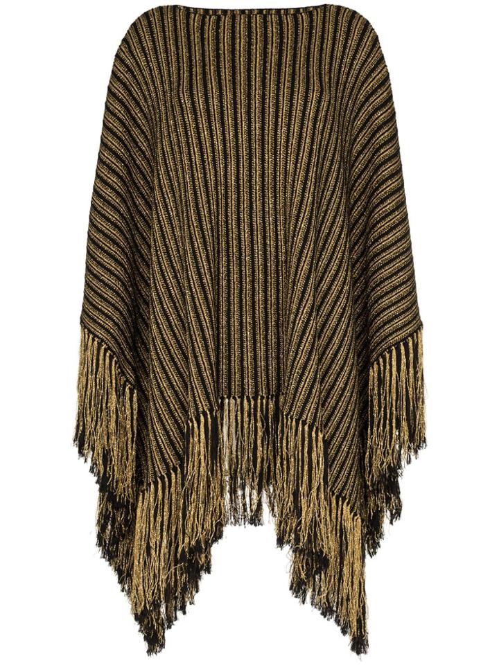 Saint Laurent Fringed Hem Metallic Poncho - Black