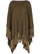 Saint Laurent Fringed Hem Metallic Poncho - Black