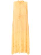 See By Chloé Open Embroidery Tie Neck Midi Dress - Yellow & Orange