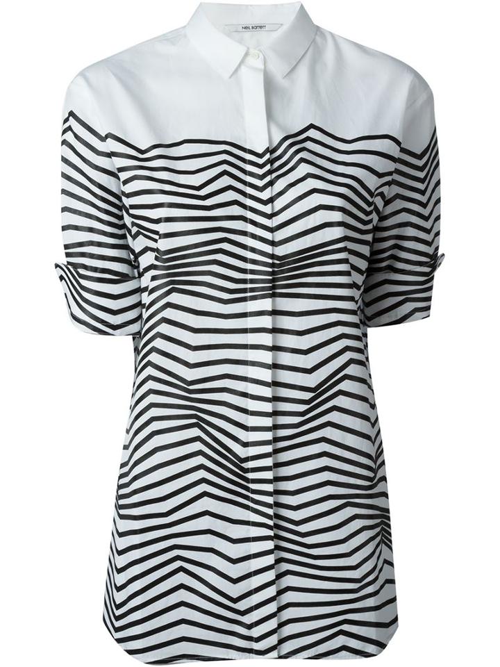 Neil Barrett Zig-zag Print Shirt, Women's, Size: M, White, Cotton