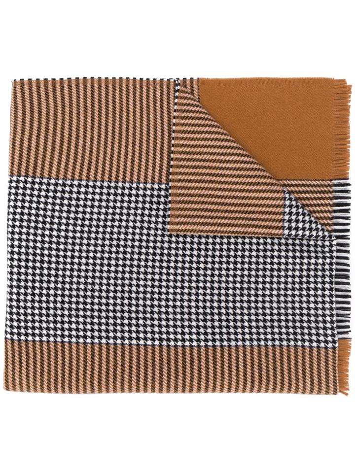 Altea Contrast Houndstooth Knit Scarf - Brown