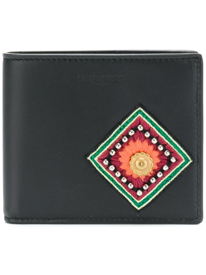 Saint Laurent Embroidered Patch Wallet - Black