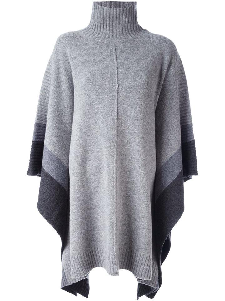 Chinti And Parker Striped Poncho, Women's, Grey, Lambs Wool
