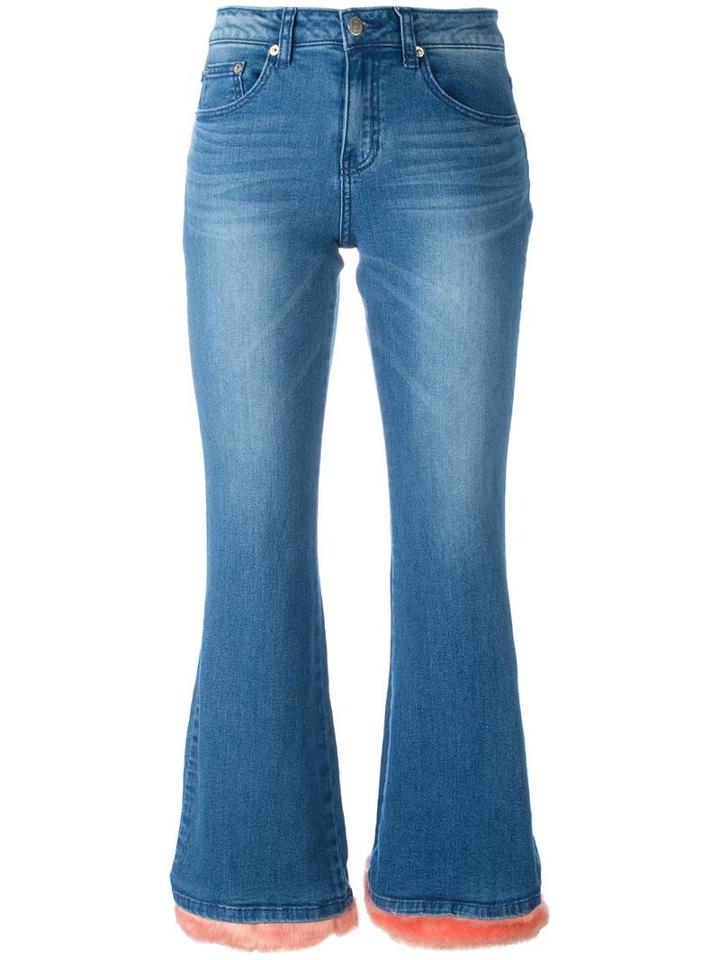 Steve J & Yoni P Fluffy Flared Hem Jeans, Women's, Size: Medium, Blue, Cotton/acrylic/polyester/polyurethane