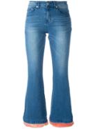 Steve J & Yoni P Fluffy Flared Hem Jeans, Women's, Size: Medium, Blue, Cotton/acrylic/polyester/polyurethane