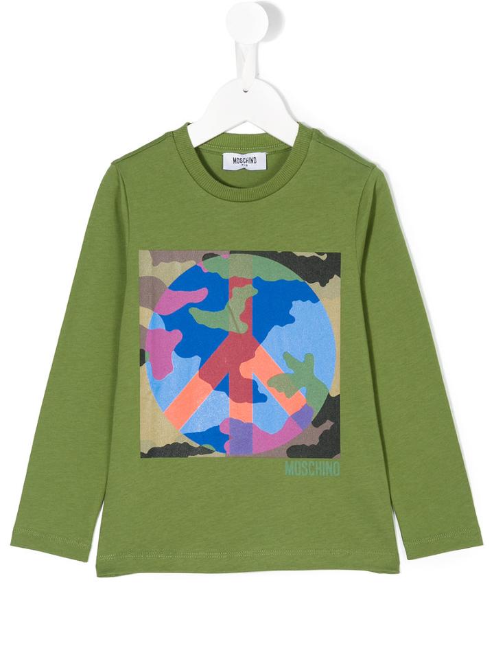 Moschino Kids - Peace Printed Longsleeved T-shirt - Kids - Cotton - 4 Yrs, Green