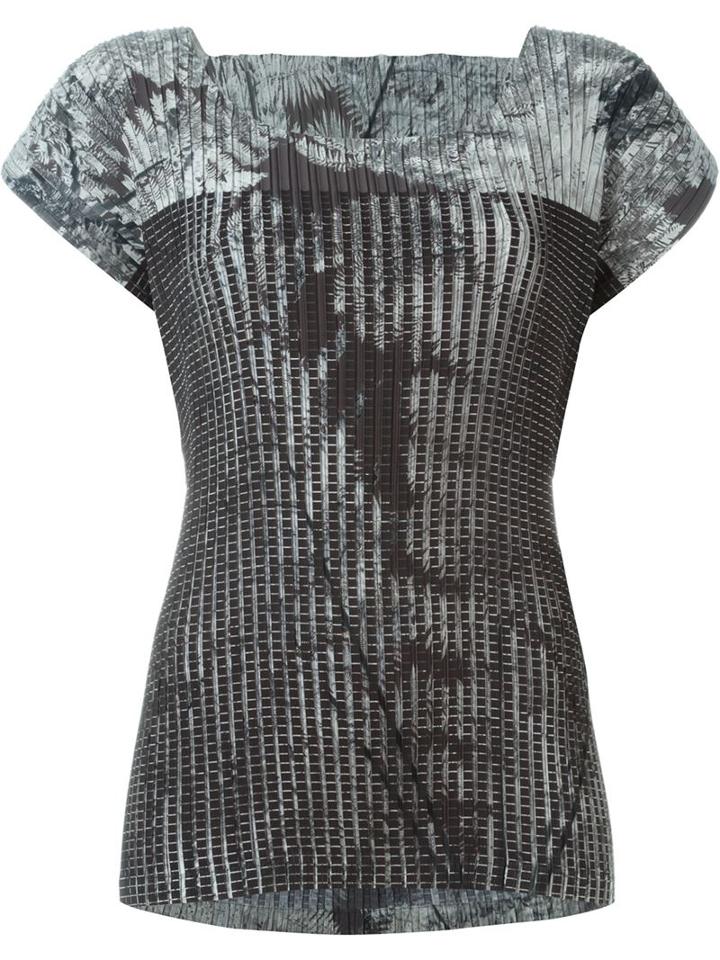Issey Miyake Printed Pleated T-shirt, Women's, Size: 3, Grey, Polyester