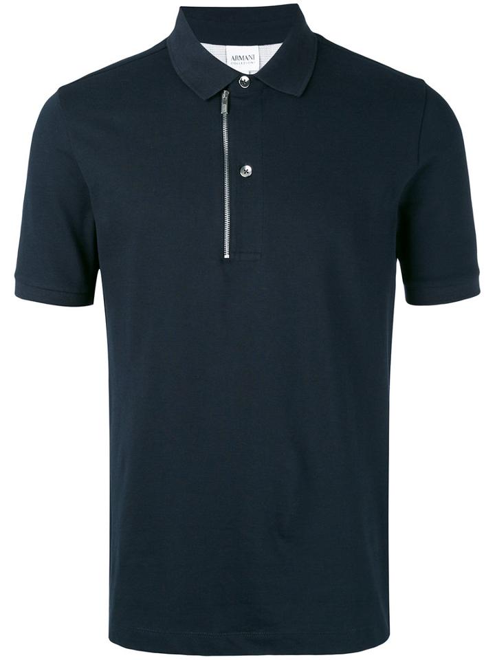 Armani Collezioni - Zip Detail Polo - Men - Cotton/spandex/elastane - M, Blue, Cotton/spandex/elastane