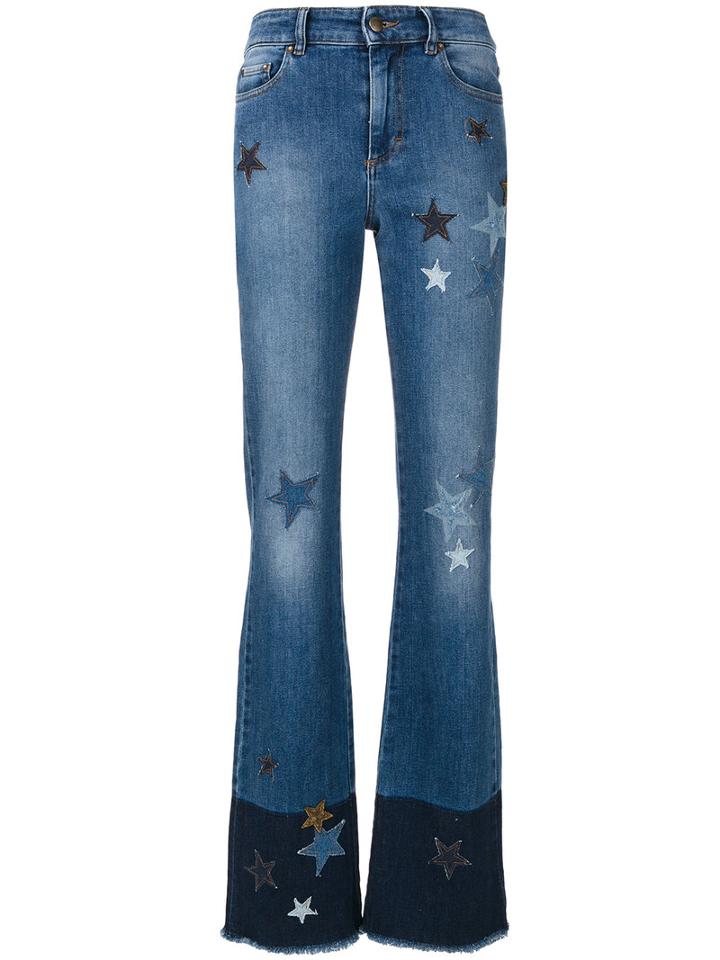 Red Valentino - Star Patches Bootcut Jeans - Women - Cotton/spandex/elastane - 25, Blue, Cotton/spandex/elastane