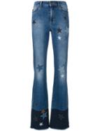 Red Valentino - Star Patches Bootcut Jeans - Women - Cotton/spandex/elastane - 25, Blue, Cotton/spandex/elastane