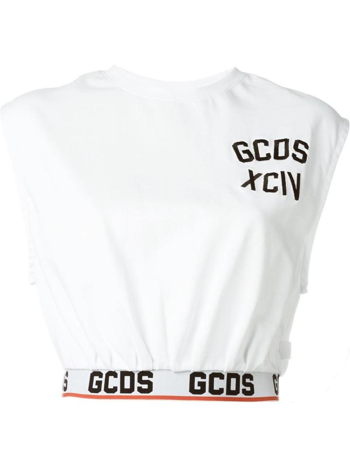 Gcds Logo Cropped Top, Women's, Size: M, White, Cotton