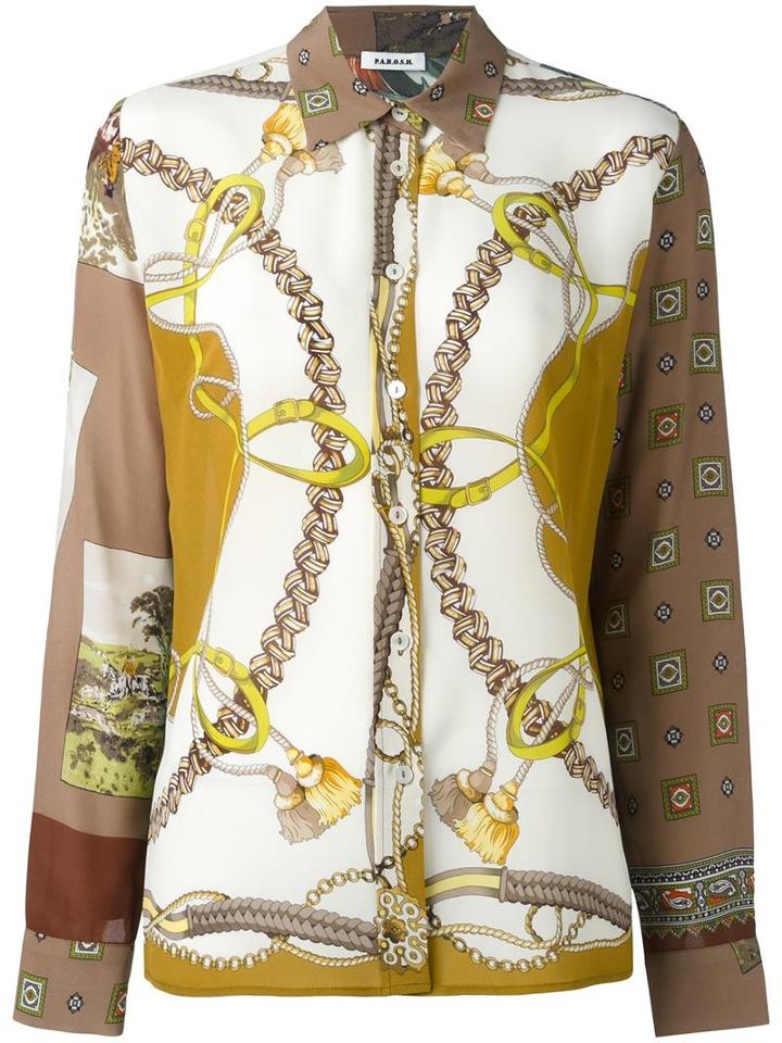 P.a.r.o.s.h. Chain Print Shirt, Women's, Size: Xl, Nude/neutrals, Silk