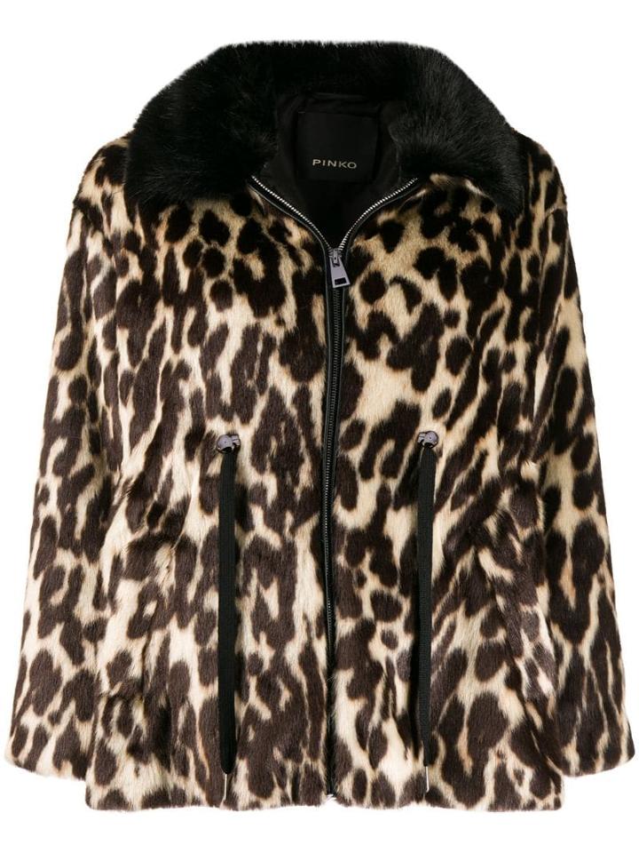 Pinko Leopard Print Coat - Brown