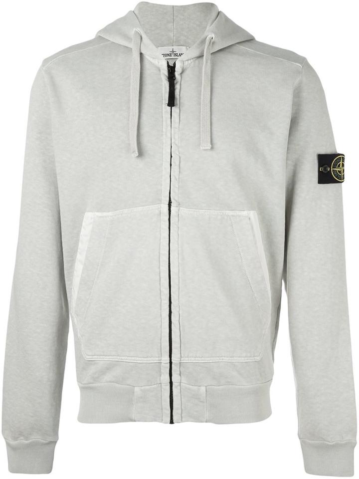 Stone Island Arm Patch Zipped Hoodie, Men's, Size: Small, Green, Cotton