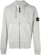 Stone Island Arm Patch Zipped Hoodie, Men's, Size: Small, Green, Cotton