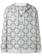 Valentino Vltn Grid Print Zipped Hoodie - Grey