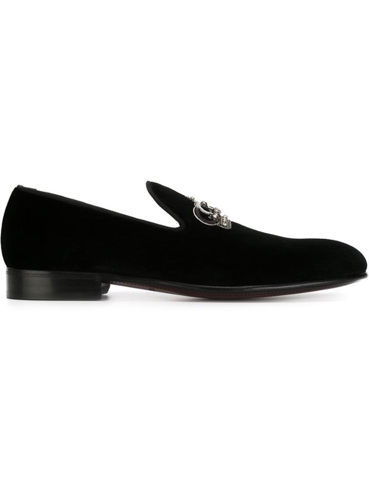 Dolce & Gabbana Beaded Crown Slippers - Black