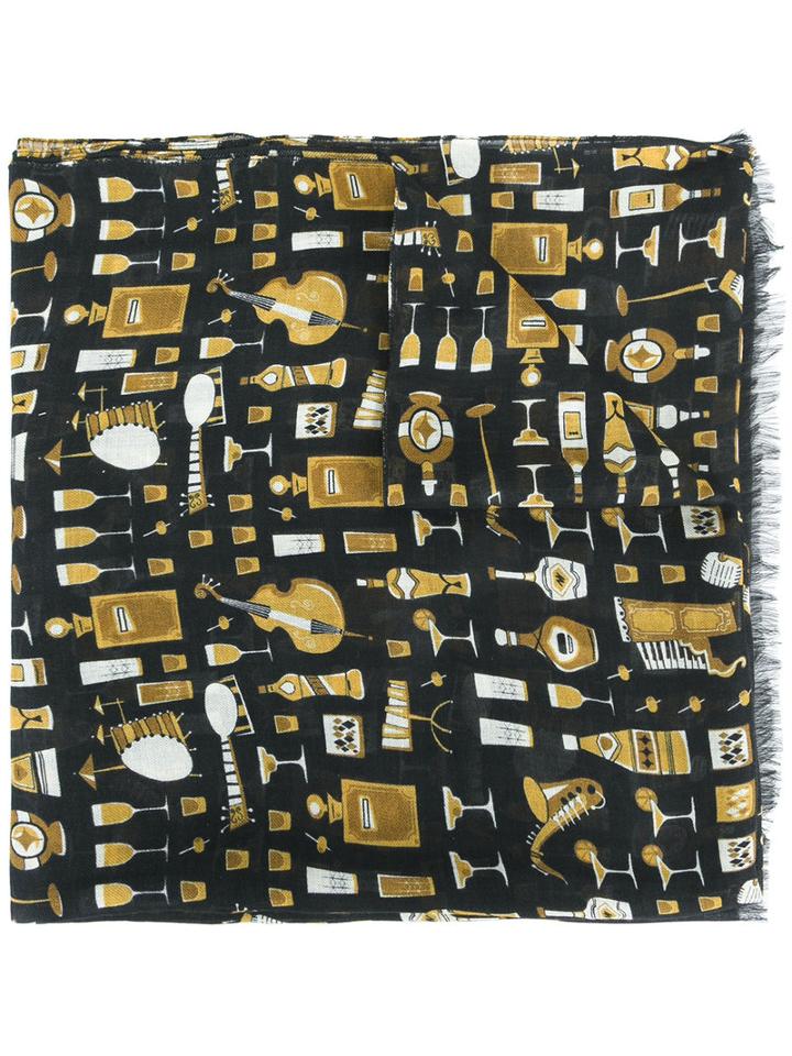 Dolce & Gabbana Jazz Club Print Scarf, Men's, Black, Modal/cashmere