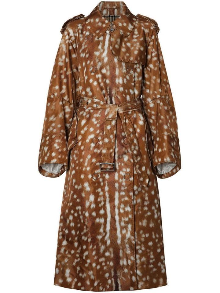 Burberry Exaggerated Cuff Deer Print Nylon Trench Coat - Brown