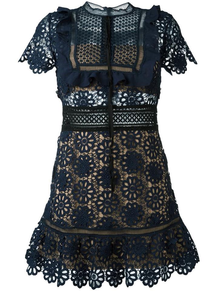 Self-portrait Floral Lace Mini Dress, Women's, Size: 12, Blue, Polyester/polyamide/spandex/elastane