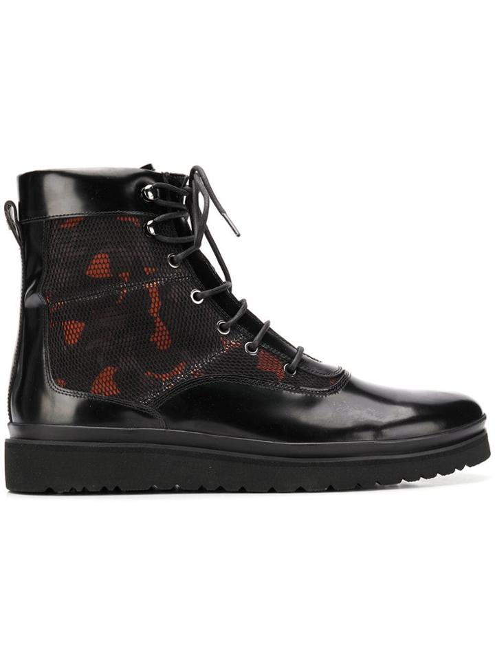 Emporio Armani Camouflage Panel Combat Boots - Black