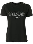 Balmain Logo Print Buttoned T-shirt - Black
