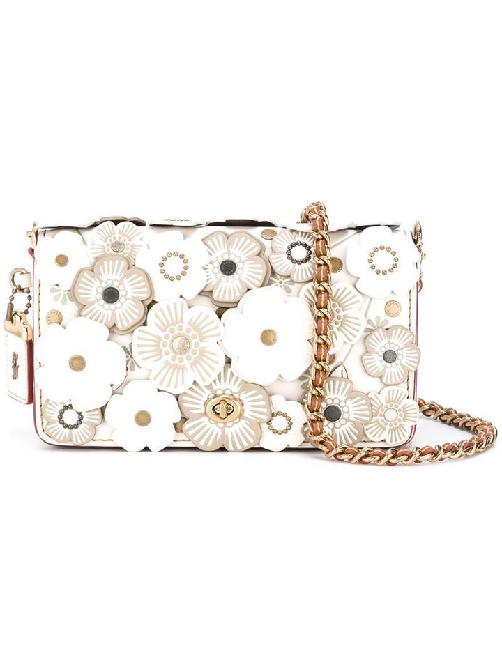Coach 'print Dinky' Floral Applique Crossbody Bag, Women's, White, Calf Leather/metal (other)