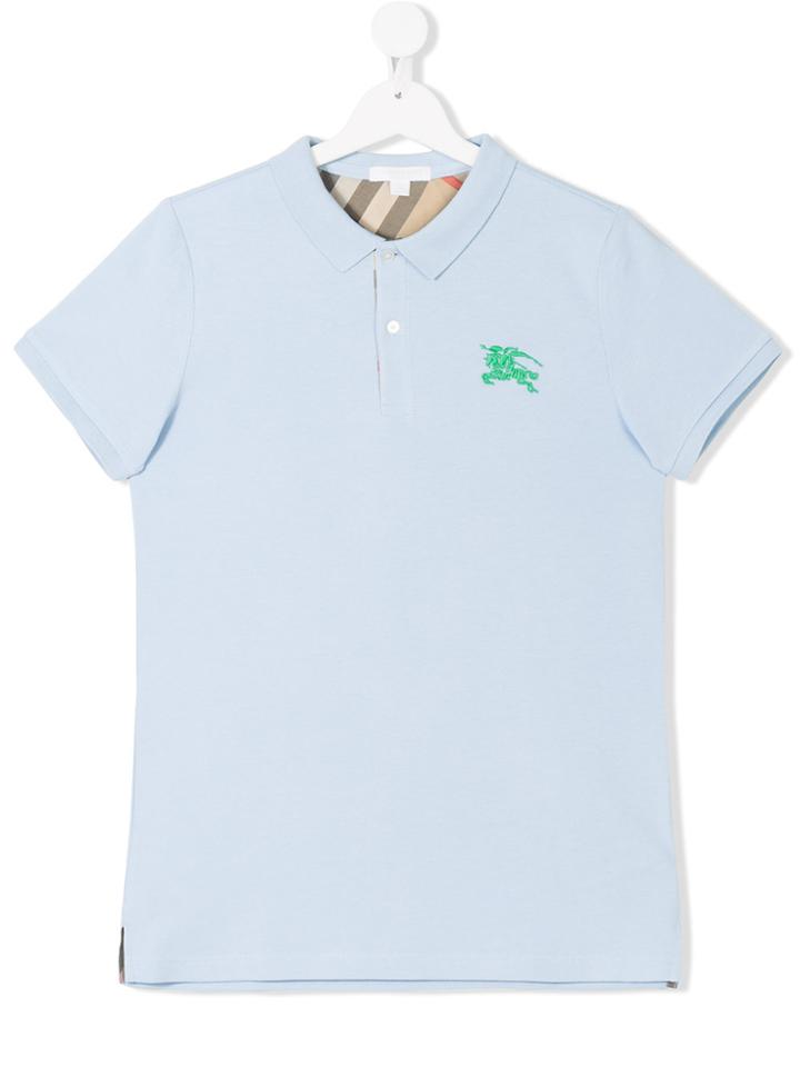 Burberry Kids Teen Logo Embroidered Polo Shirt - Blue