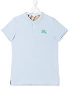 Burberry Kids Teen Logo Embroidered Polo Shirt - Blue