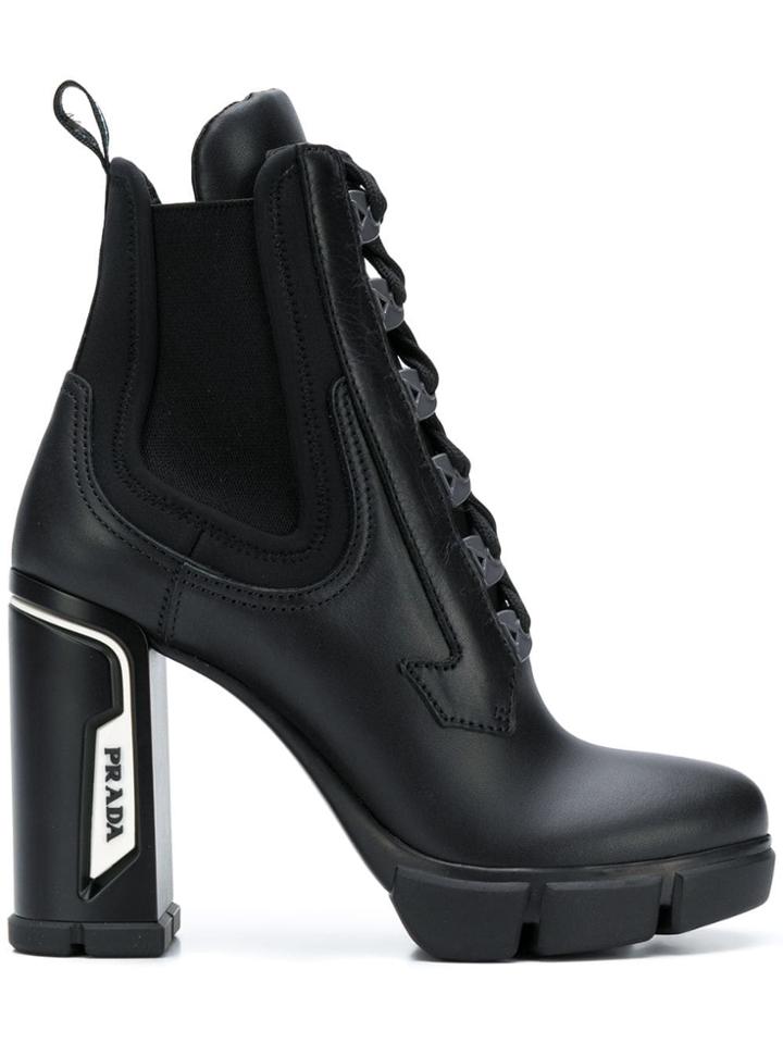 Prada Logo Patch Chunky Boots - Black