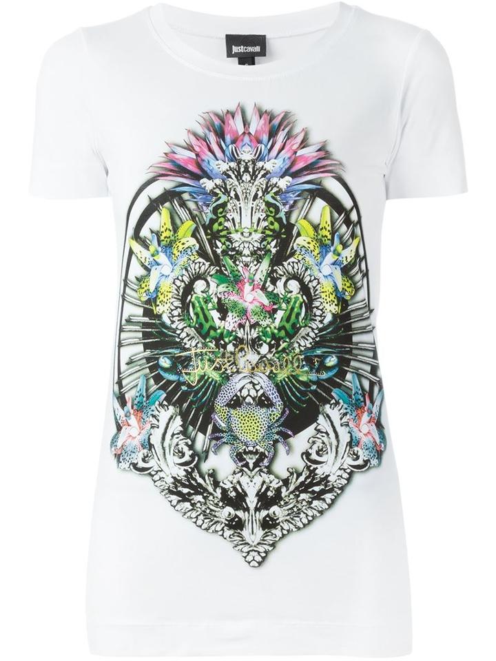 Just Cavalli Front Print T-shirt, Women's, Size: S, White, Cotton/spandex/elastane
