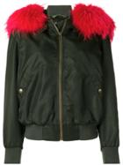 Mr & Mrs Italy Racoon Fur Trimmed Hooded Bomber - Green