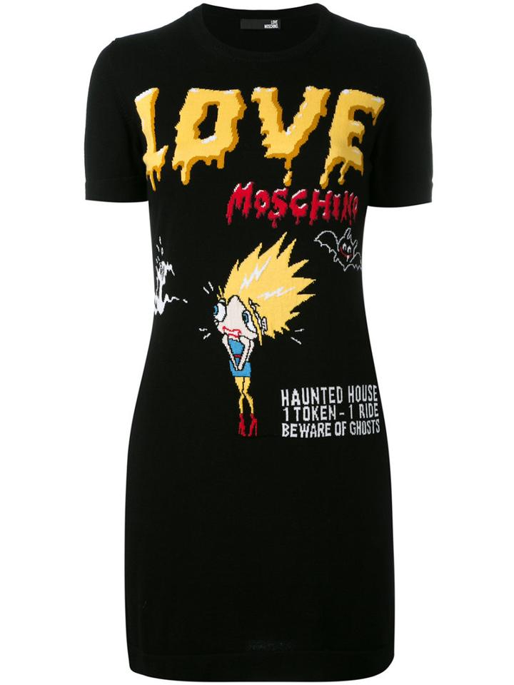 Love Moschino - Graphic Print T-shirt Dress - Women - Cotton - 44, Black, Cotton