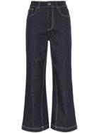 Fendi Cropped Wide Leg Logo Detail Jeans - Blue