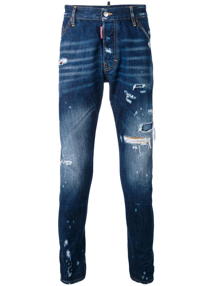 Distressed Skinny Jeans - Men - Cotton - 48, Blue, Cotton, Dsquared2