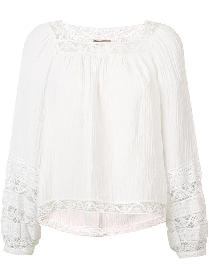 Sea Embroidered Blouse, Women's, Size: 2, White, Hemp