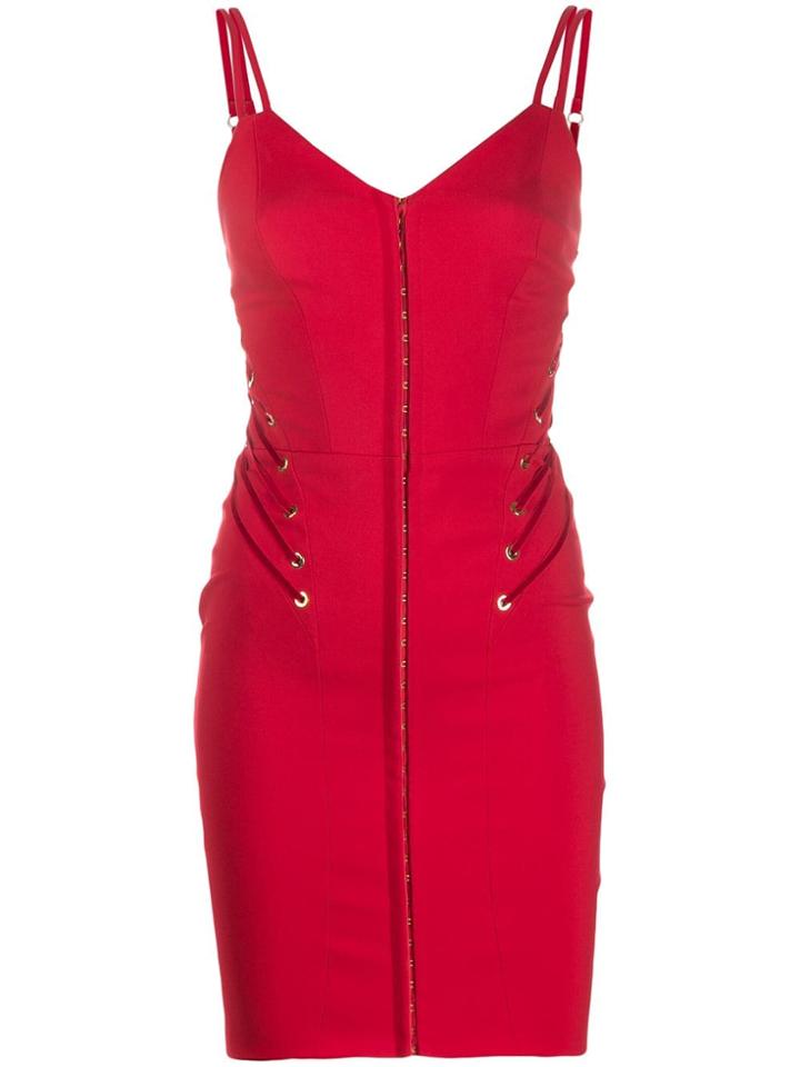 Murmur Lace-up Detail Fitted Dress - Red