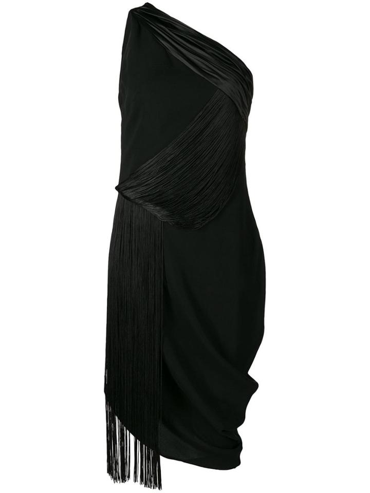 Versace Fringed One Shoulder Midi Dress - Black