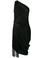 Versace Fringed One Shoulder Midi Dress - Black