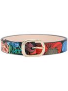 Paul Smith - Floral Print Belt - Women - Leather/brass - 90, Black, Leather/brass