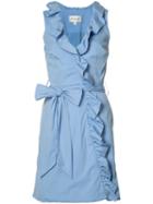 Milly Ruffle Trim Wrap Dress, Women's, Size: 4, Blue, Polyester/acetate/cotton/spandex/elastane