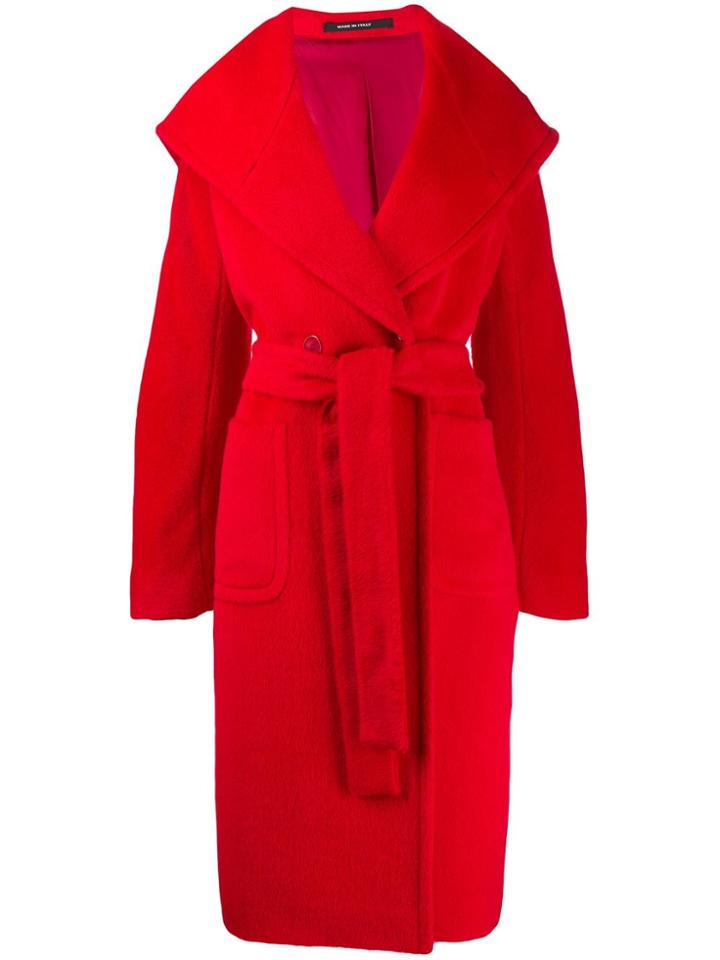 Tagliatore Belted Double-breasted Coat - Red