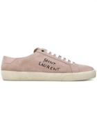 Saint Laurent Logo Embroidered Sneakers - Nude & Neutrals