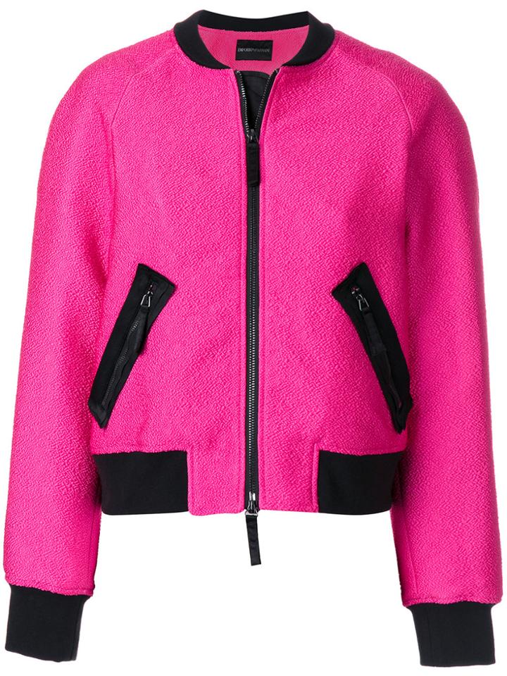 Emporio Armani Back Patch Zipped Bomber - Pink & Purple